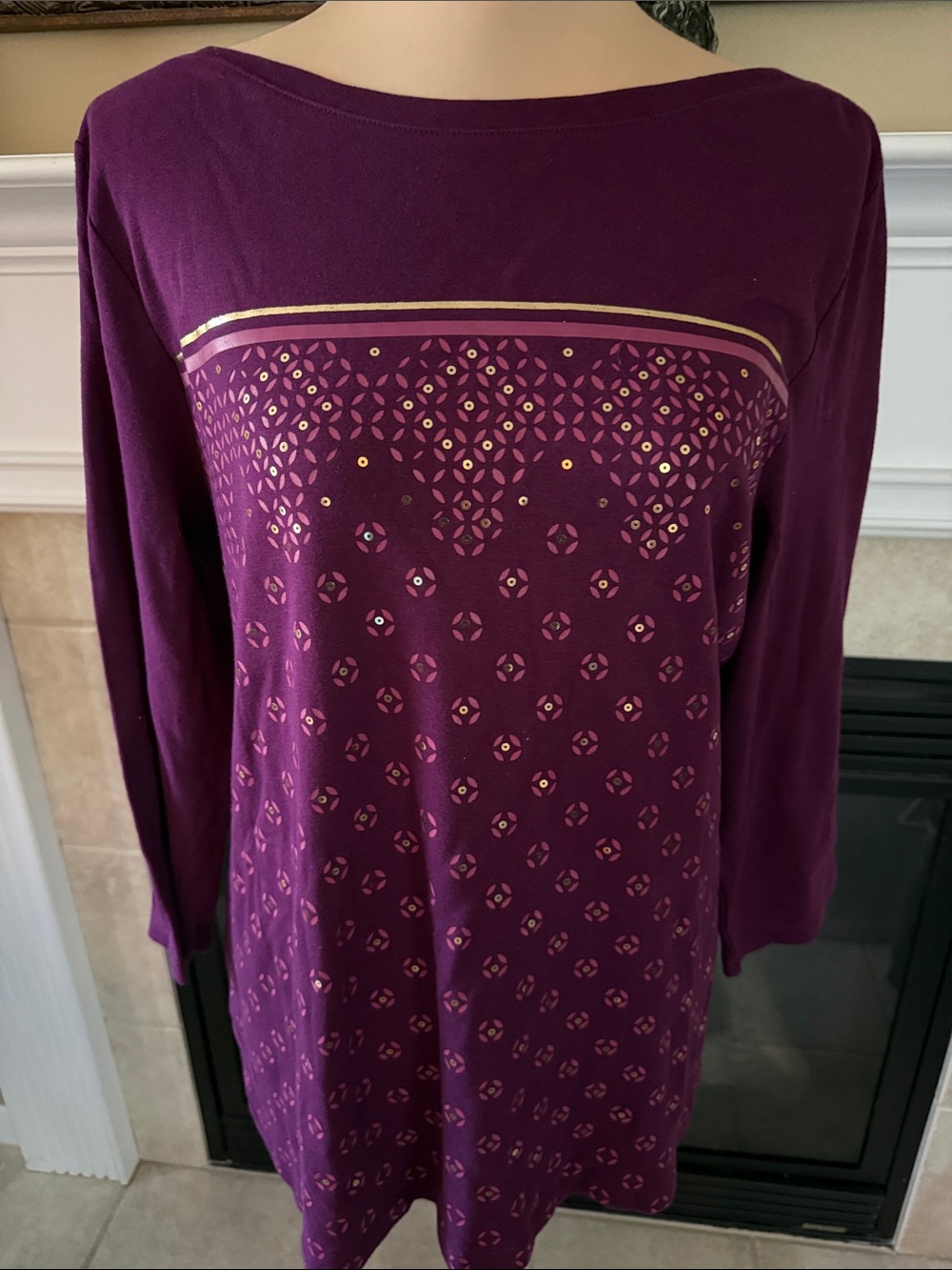 croft & barrow Purple Long Sleeve Tunic with Gold Trim XL